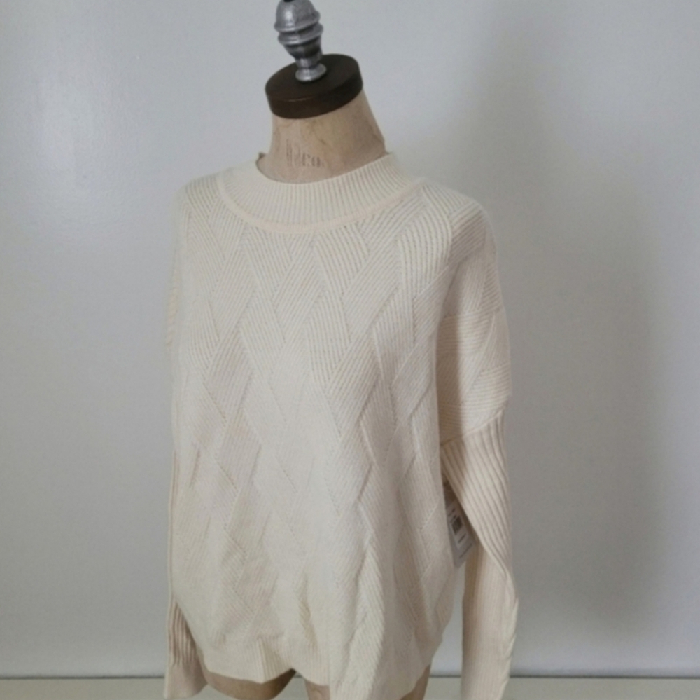 NWT Raya by Cyrus Cream Fisherman Sweater Drop Shoulder Knit L